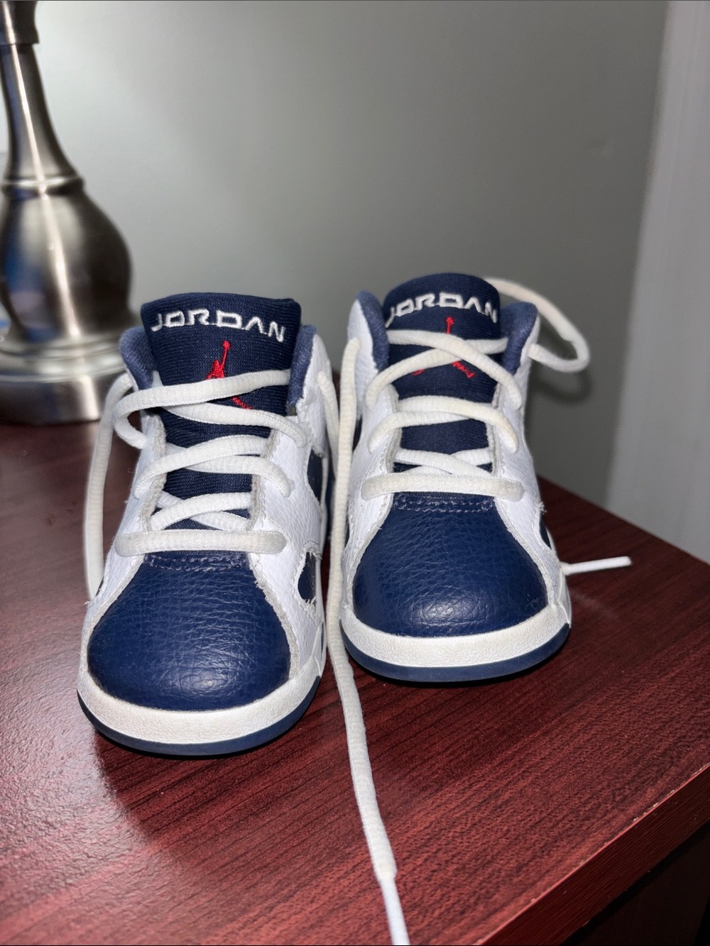 Jordan Navy and White Infant Sneakers with Red Jumpman